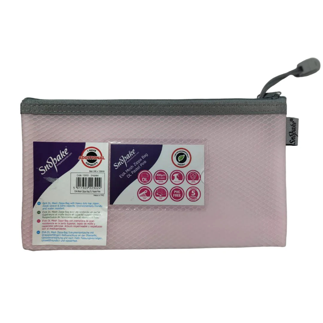 Snopake Mesh Zippa Bag - Pastel Pink 240mm x 130mm