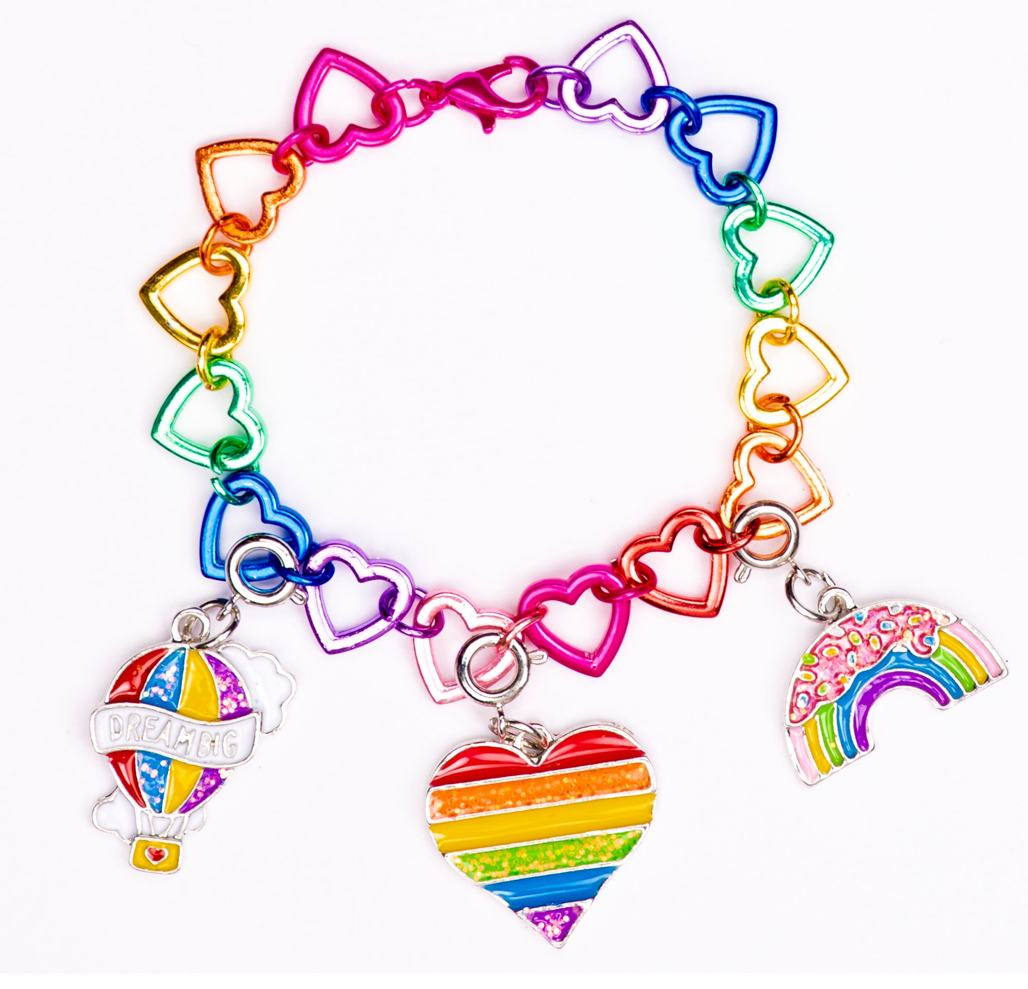 Charm It! Rainbow Heart Link Bracelet