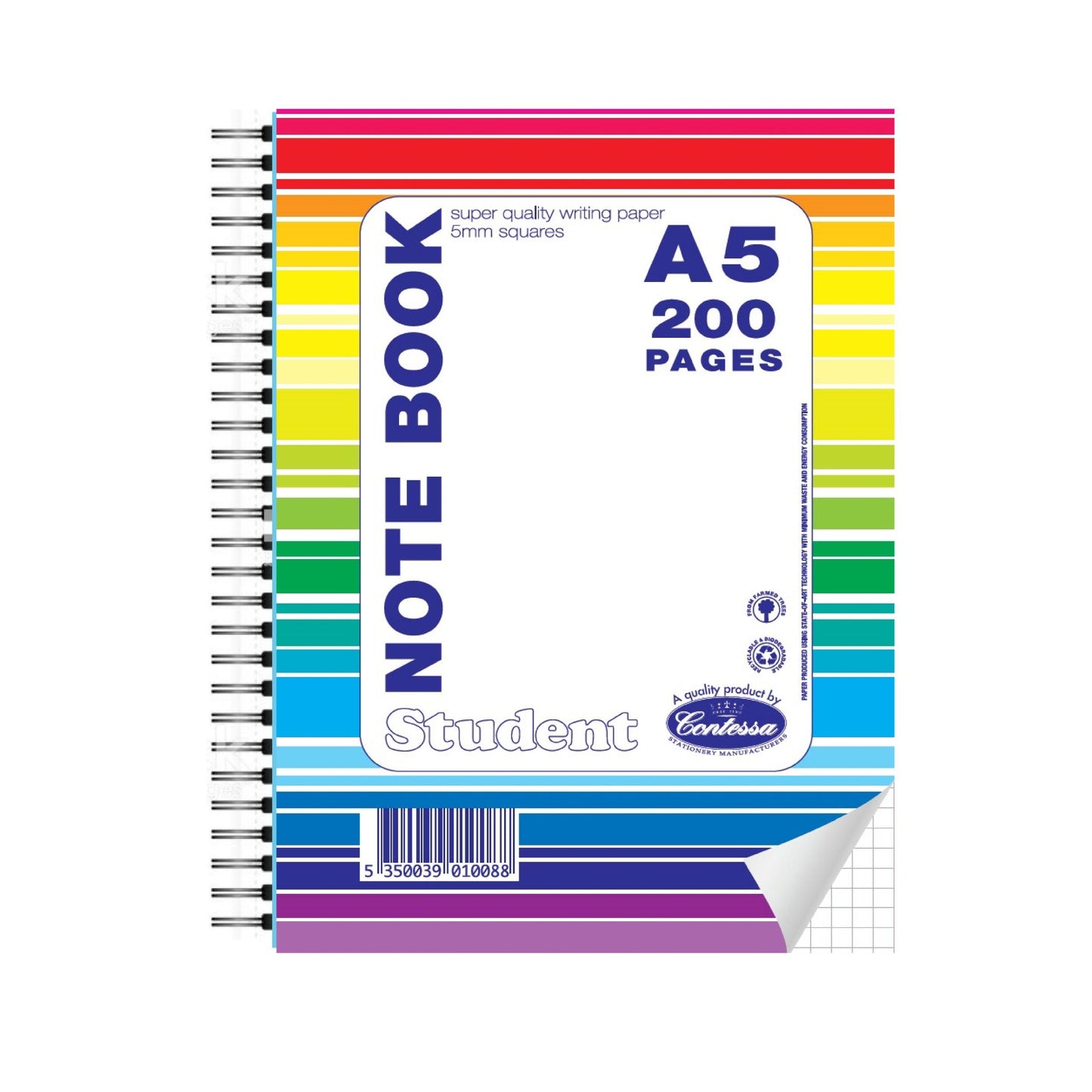 Contessa A5 NoteBook 200 pages - Squared 5mm