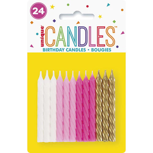 Unique Spiral Birthday Candles - 24pcs - White/Pink/Gold
