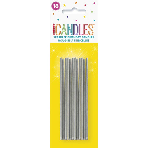 Unique Sparkle Birthday Candles-18pcs - Silver