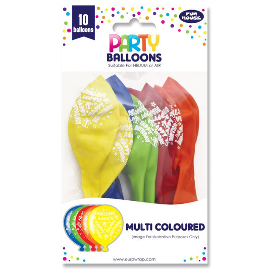 PARTY LATEX BALLOONS MULTI COLOURED 10 PACK - 11 INCH