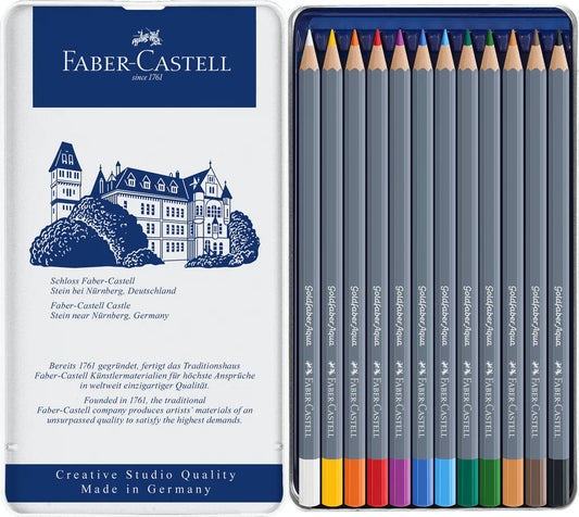 Faber-Castell Watercolour Pencil Goldfaber Aqua - Tin x 12 Assorted Colours