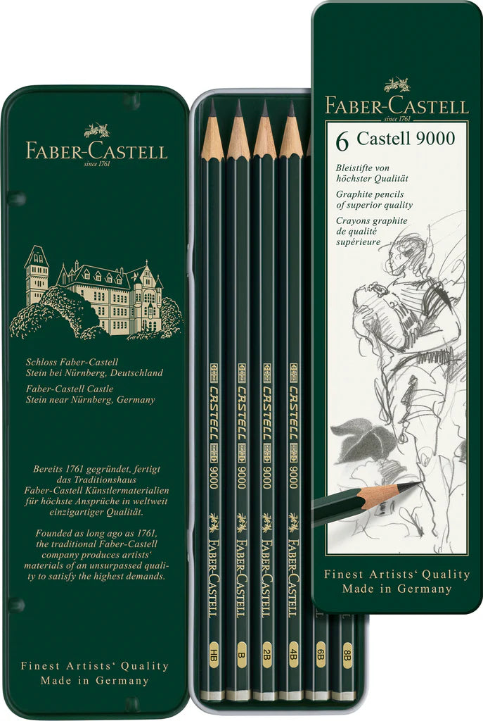 Faber-Castell 9000 Tin x 6 - Art Set Assorted Grades
