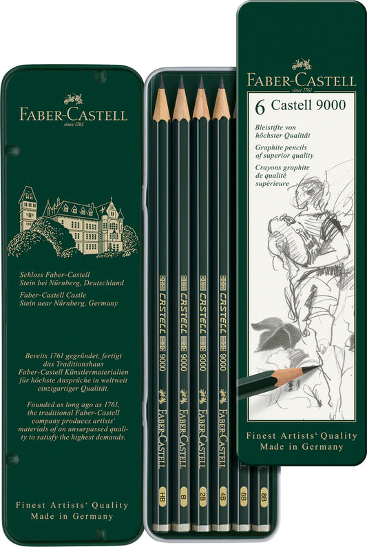 Faber-Castell 9000 Tin x 6 - Art Set Assorted Grades