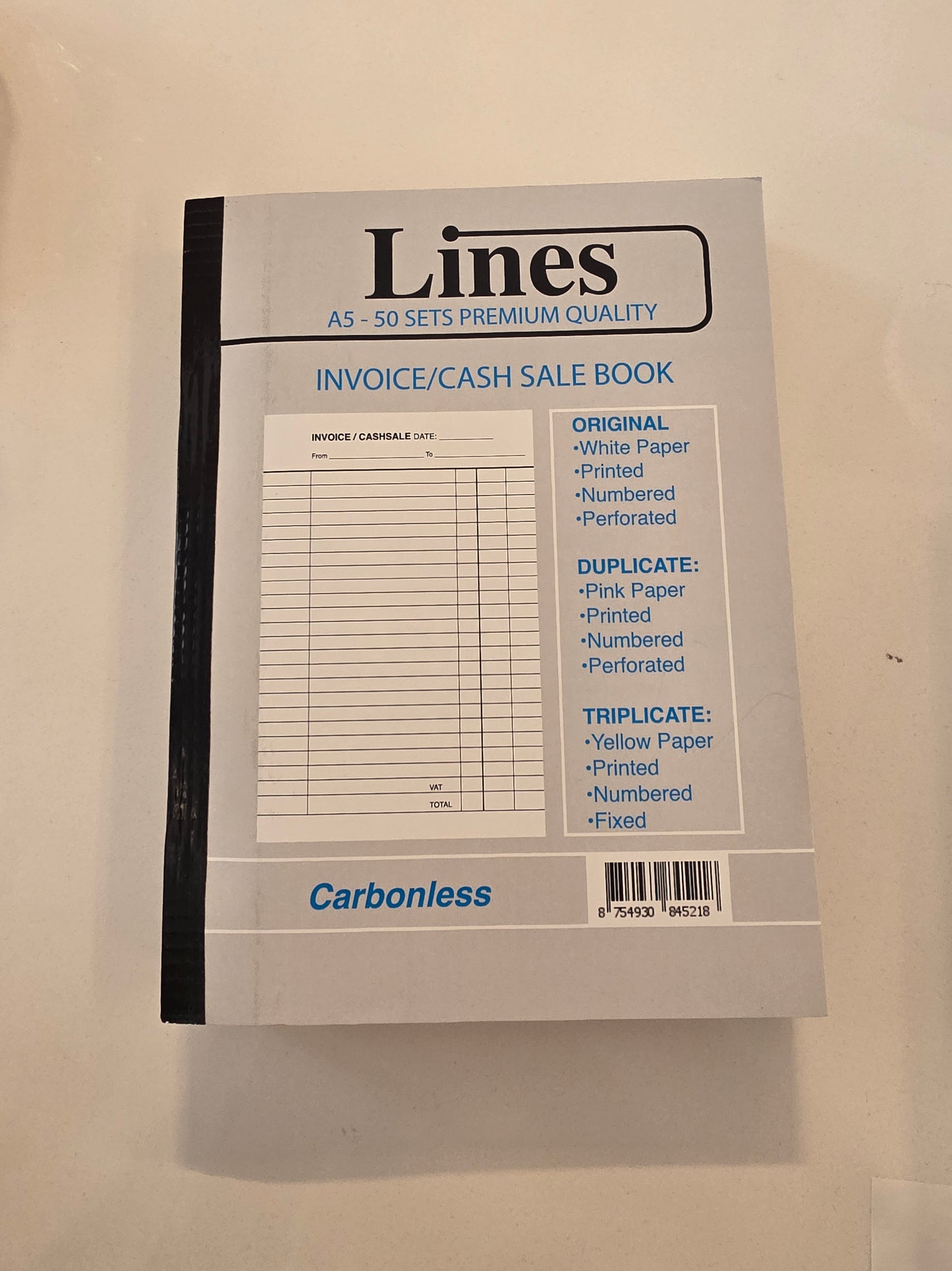 Lines - Triplicate Invoice / Cash Sale Books A5