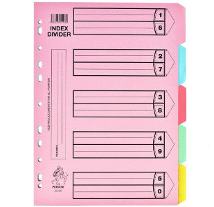 Dividers A4 5 pieces assorted colours plastic