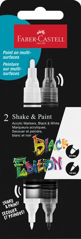 Faber-Castell Shake and Paint Acrylic Marker Black Edition - Black & White Packet x 2