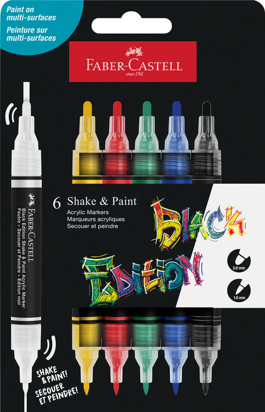 Faber-Castell Shake and Paint Acrylic Marker Black Edition - Classic Packet x 6