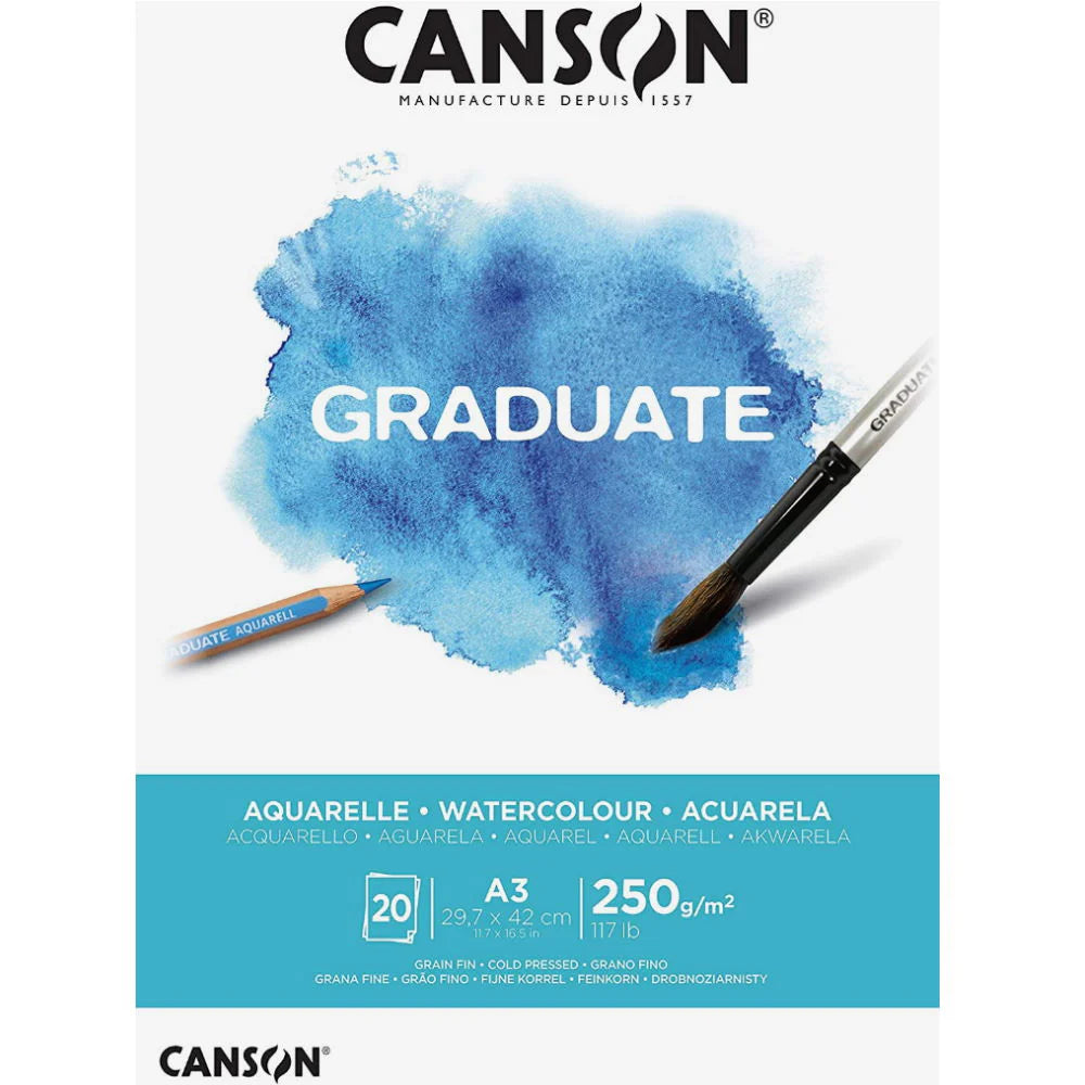 A3 Canson Graduate Watercolor Pad 250gsm 20 Sheets