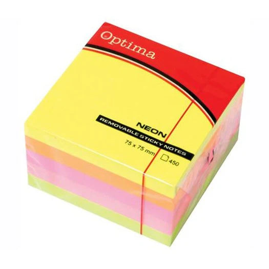 Optima Sticky Notes 7.6 x 7.6cm A Pack Of 450pcs - NEON Mix 4 Colours