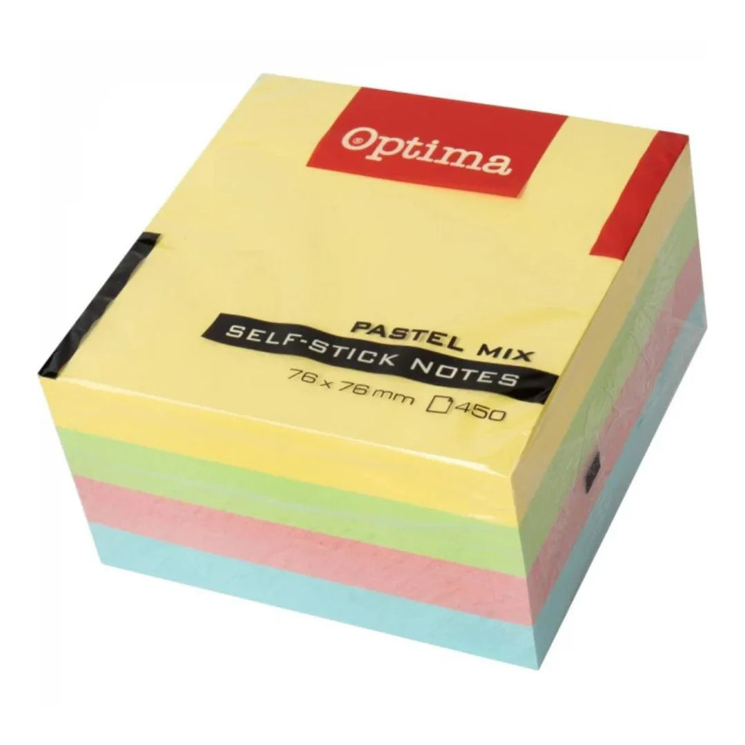 Optima Sticky Notes 7.6 x 7.6cm A Pack Of 450pcs - Pastel Mix 4 Colours