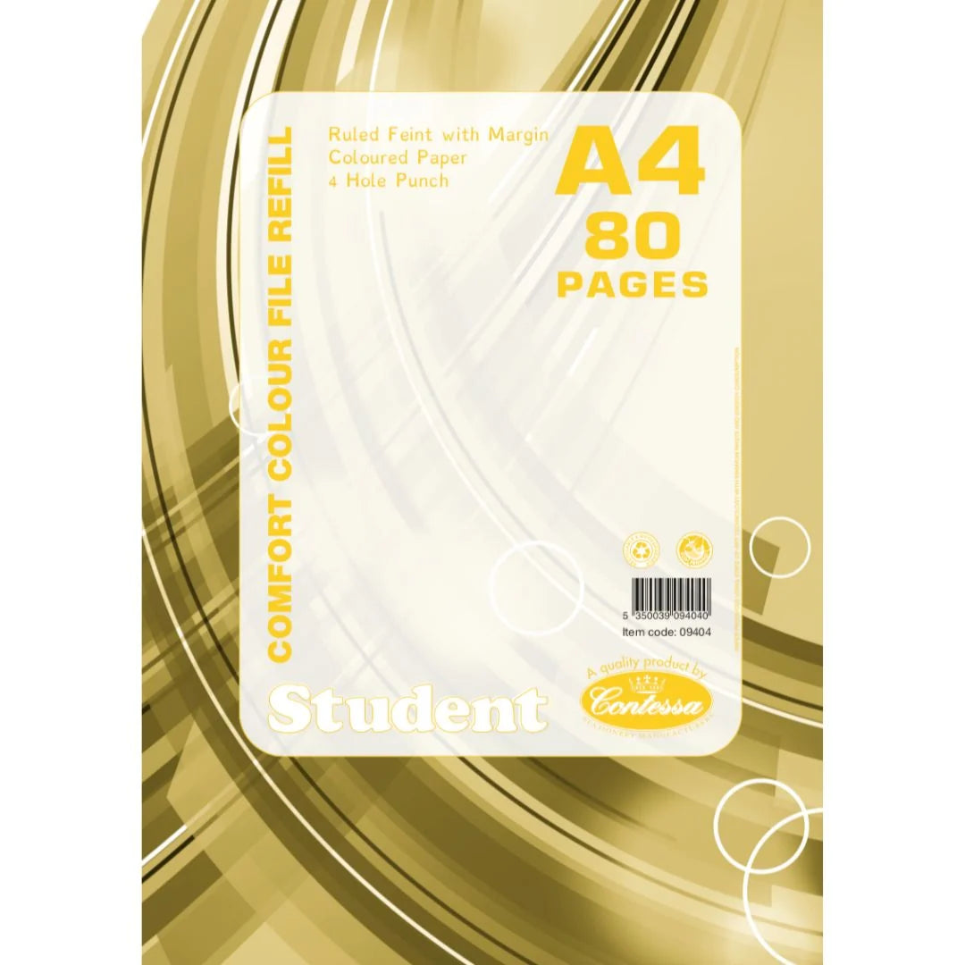 A4 Contessa Student File Refill - 80pgs - Wide Lines On Yellow Paper