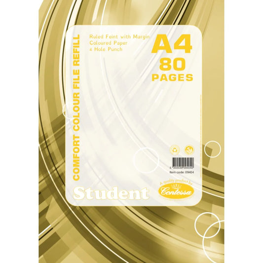 A4 Contessa Student File Refill - 80pgs - Wide Lines On Yellow Paper