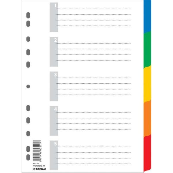 File Dividers A4 plastic 5 assorted colours