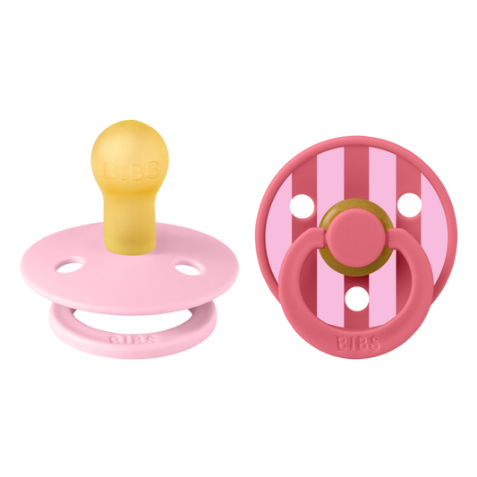 BIBS Pacifier Studio Colour 2 PACK Block Latex Size 1 Baby Pink Coral mix