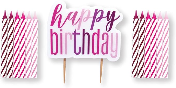 Unique – Pink Happy Birthday Candle Set - 13 pieces