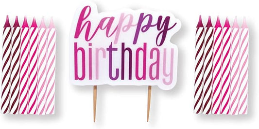 Unique – Pink Happy Birthday Candle Set - 13 pieces