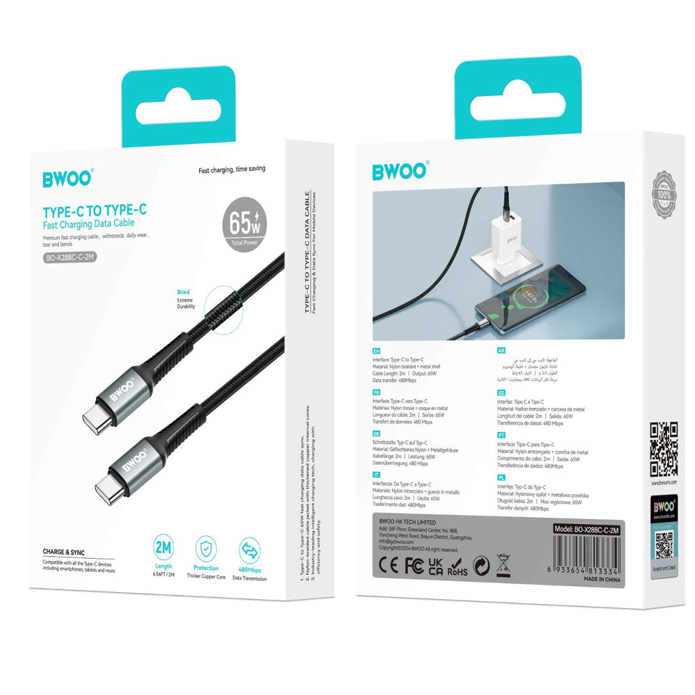 Bwoo Charging Cable Usb-C To Usb-C 65W 2M