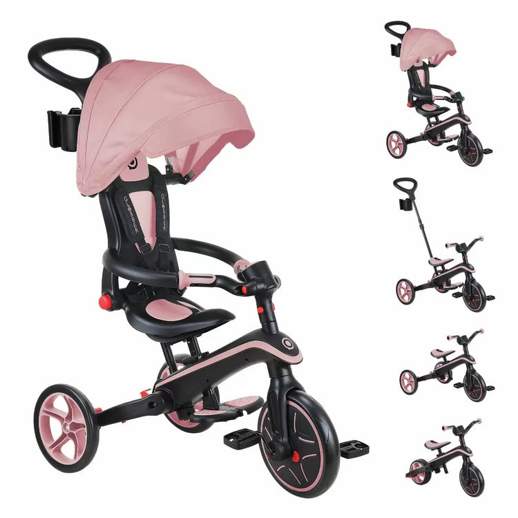 Globber Foldable Explorer Trike 4 in 1 - with Parent Handle - Pastel Pink