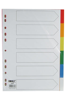 File Dividers A4 plastic 5 assorted colours  - INDX