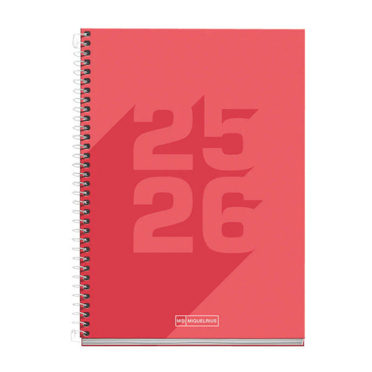 A5 Miquelrius Scholastic Diary Day Per Page 2025/26 - Basic Coral