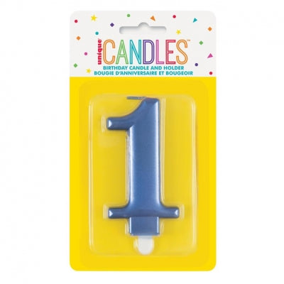 Unique - Metallic Blue Number 1 Birthday Candle