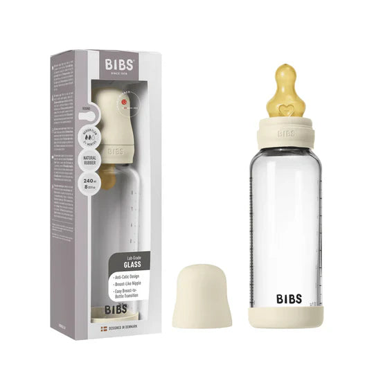 BIBS Baby Glass Bottle Complete Set 240ml - Ivory (Medium Flow)