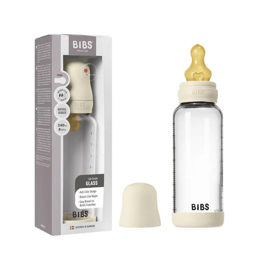 BIBS Baby Glass Bottle Complete Set 240ml - Ivory (Medium Flow)