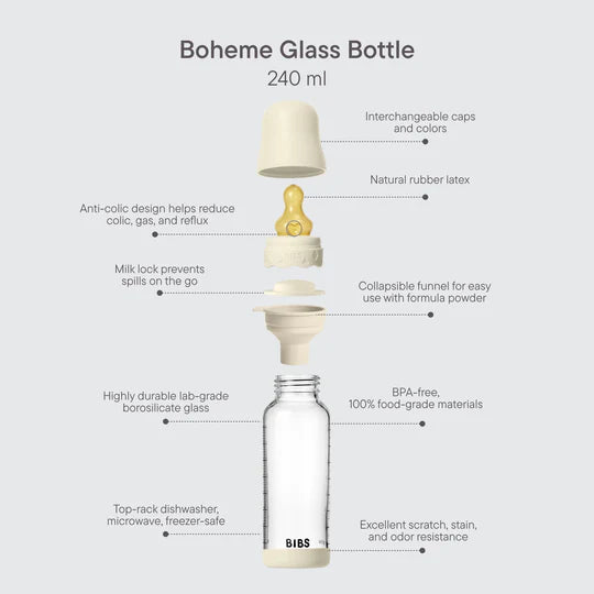 BIBS - Baby Glass Bottle Set, Boheme 120ml Latex - Ivory (Slow Flow)