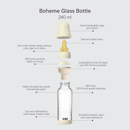 BIBS - Baby Glass Bottle Set, Boheme 120ml Latex - Ivory (Slow Flow)