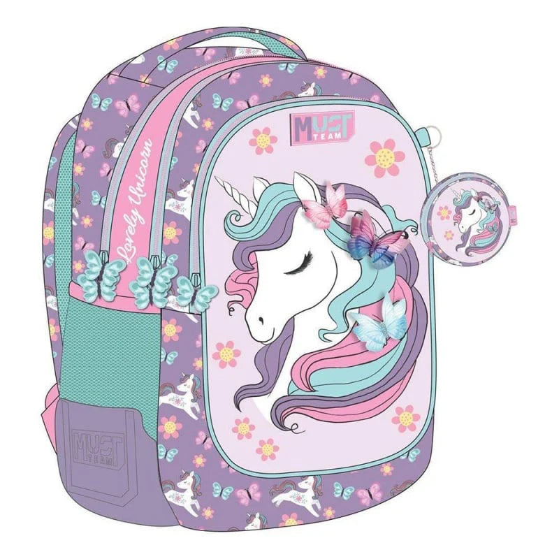 MUST TEAM Lovely Unicorn School bag 2 zip fit A4