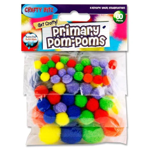 Primary Pom-poms assorted (60 pieces)