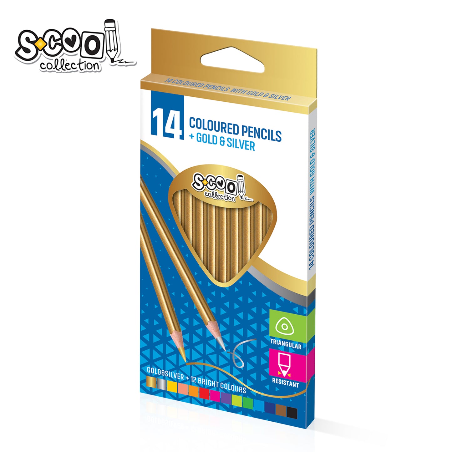 COLOURED PENCILS 14PCS INC. GOLD AND SILVER SC323