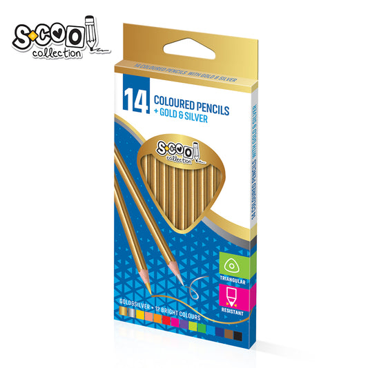 COLOURED PENCILS 14PCS INC. GOLD AND SILVER SC323