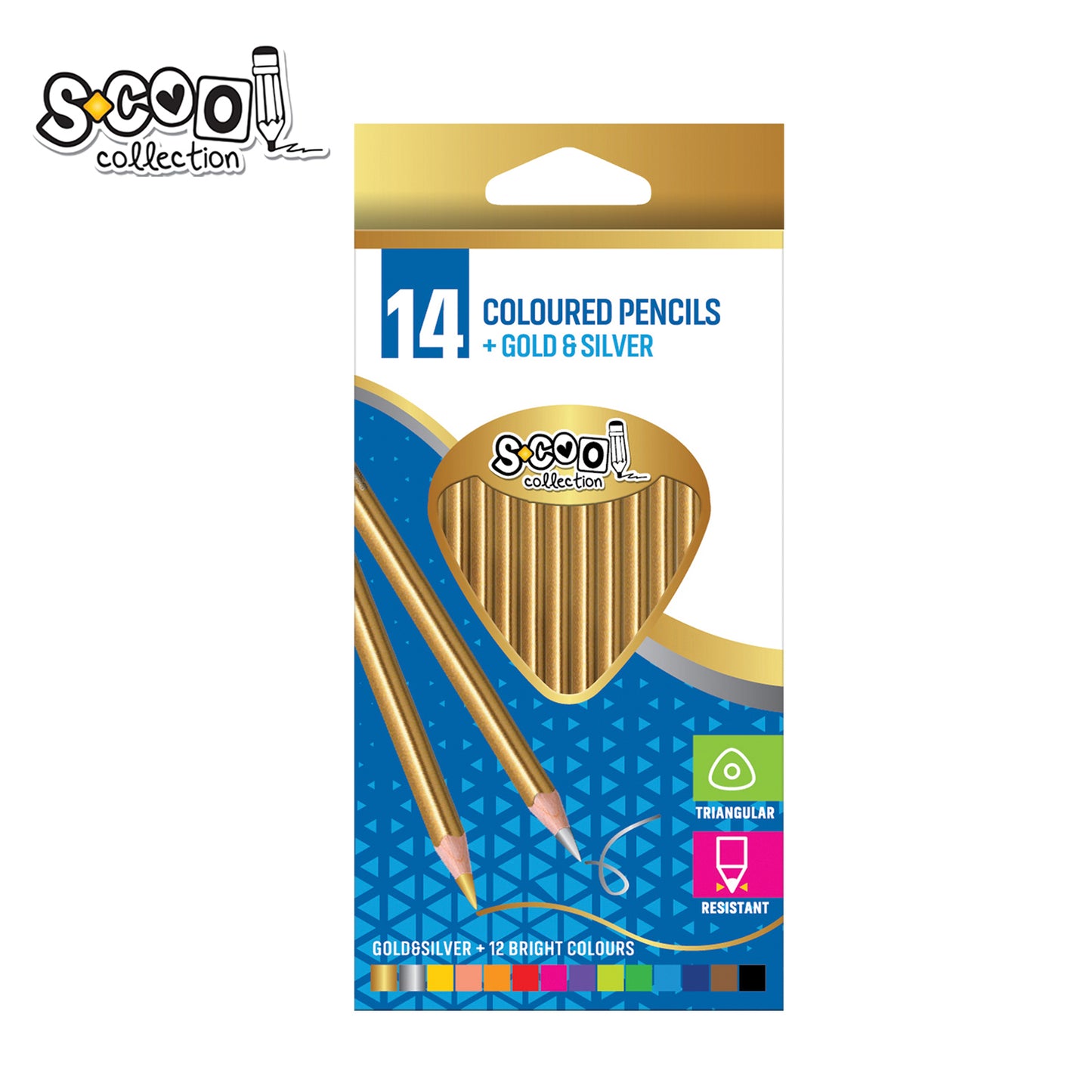 COLOURED PENCILS 14PCS INC. GOLD AND SILVER SC323
