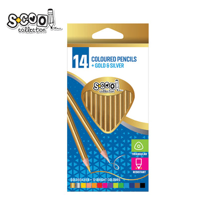 COLOURED PENCILS 14PCS INC. GOLD AND SILVER SC323