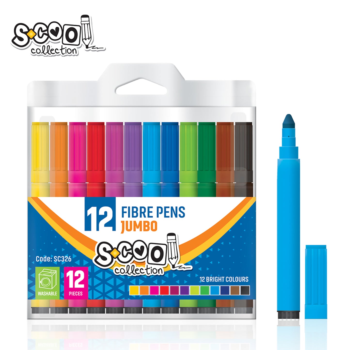 FIBRE PENS JUMBO PVC PACK 12PCS SC326