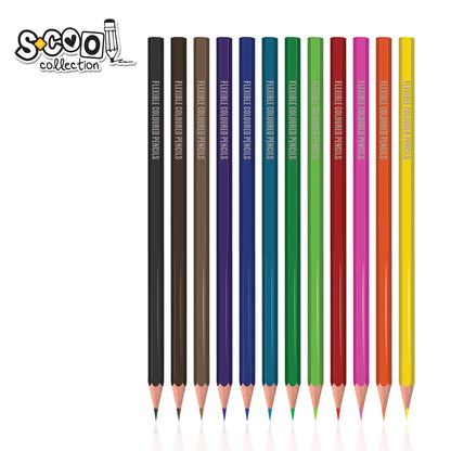 FLEXY COLOURED PENCILS SET 12PCS HEXAGONAL SHAPE SC599
