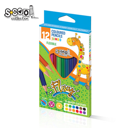 FLEXY COLOURED PENCILS SET 12PCS JUMBO HEXAGONAL SHAPE SC600
