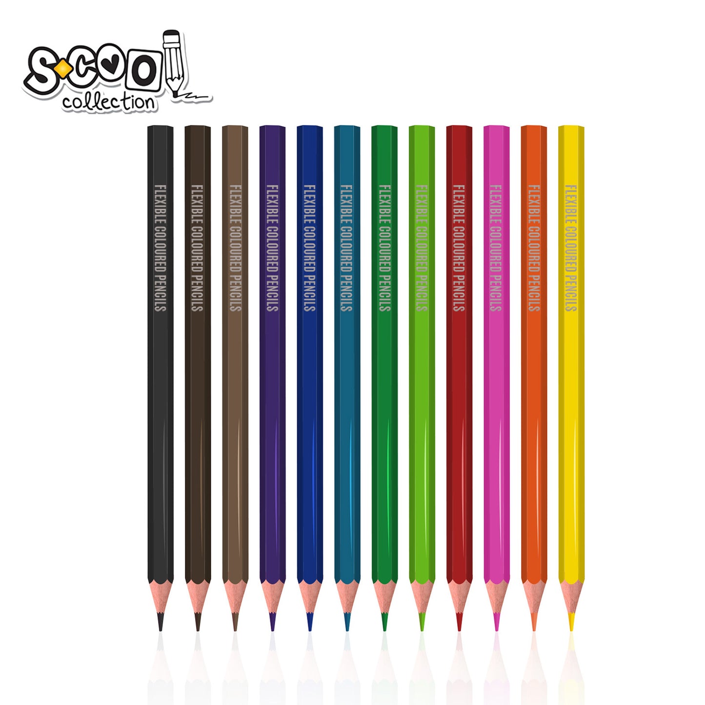 FLEXY COLOURED PENCILS SET 12PCS JUMBO HEXAGONAL SHAPE SC600