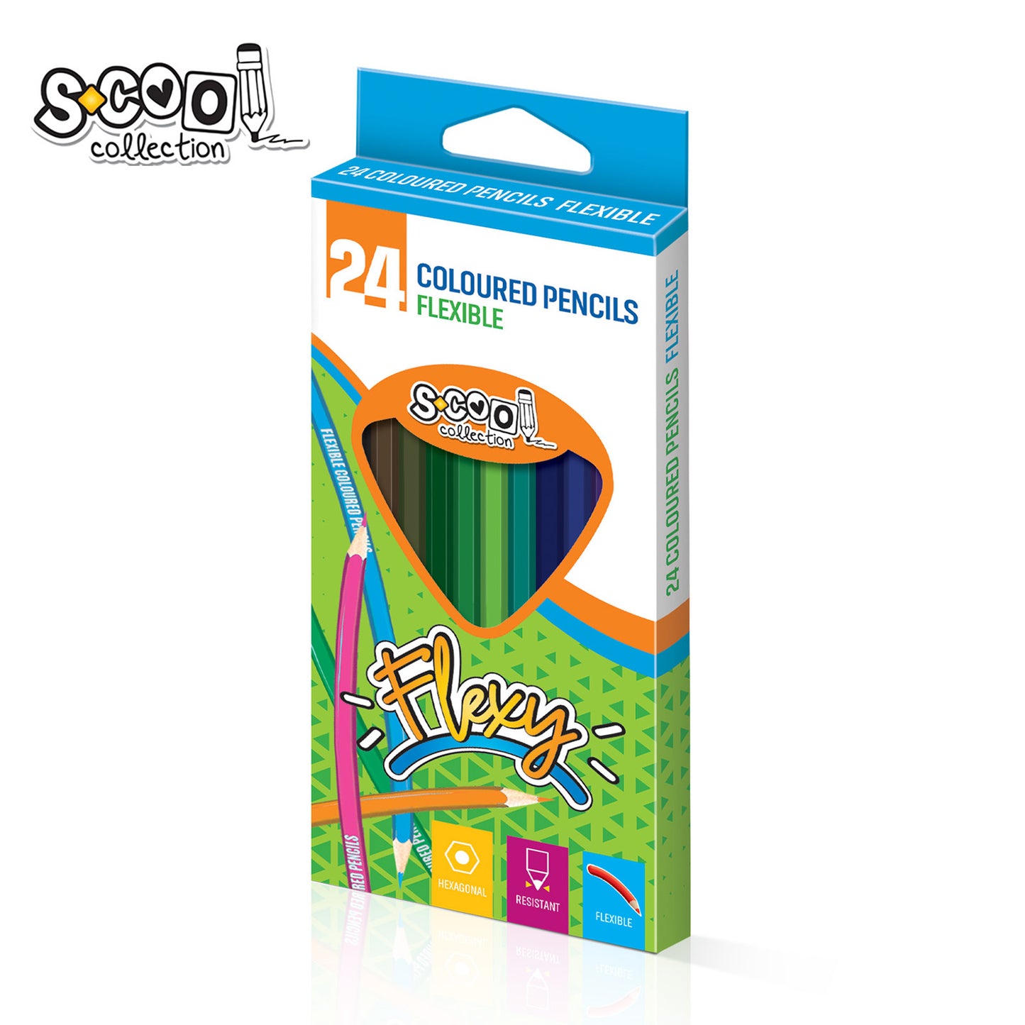 FLEXY COLOURED PENCILS SET 24PCS HEXAGONAL SHAPE SC752