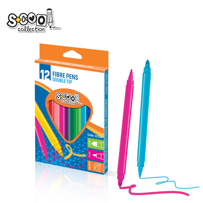 FIBRE PENS DOUBLE TIP 12PCS