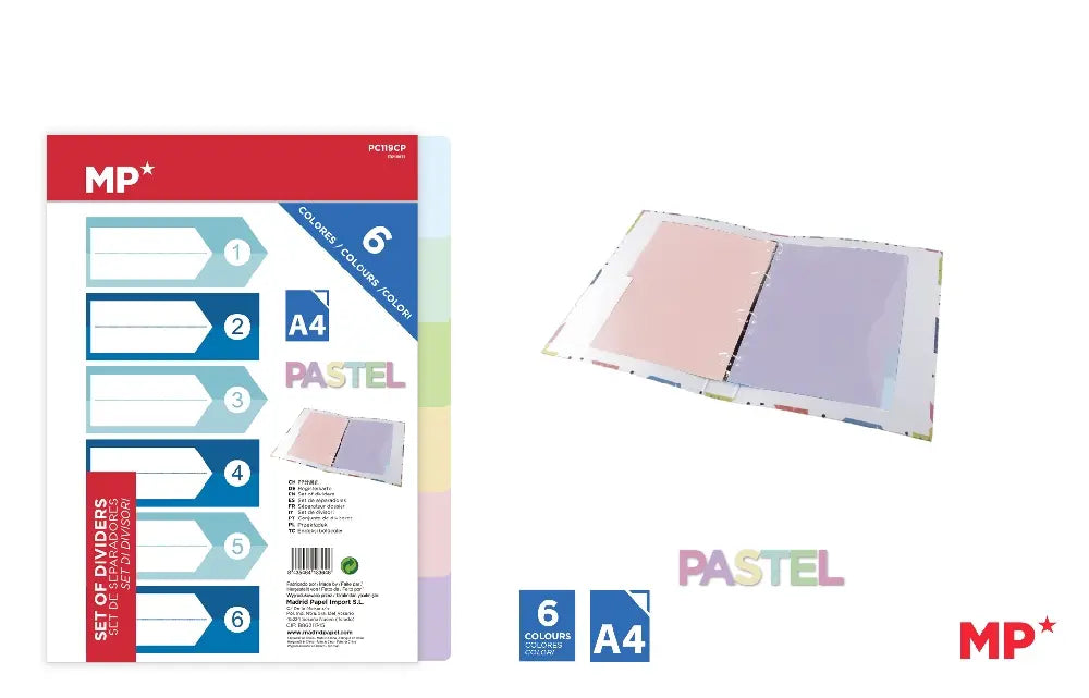 MP 6 Pastel Colours Plastic Dividers