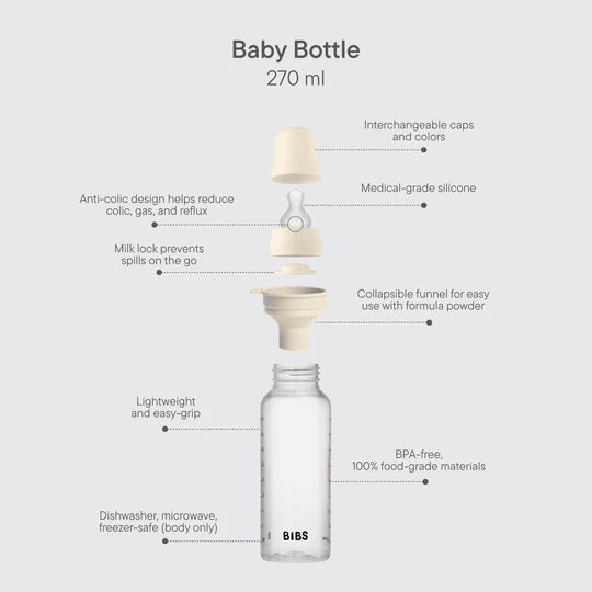 BIBS Baby Glass Bottle Complete Set 240ml - Ivory (Medium Flow)