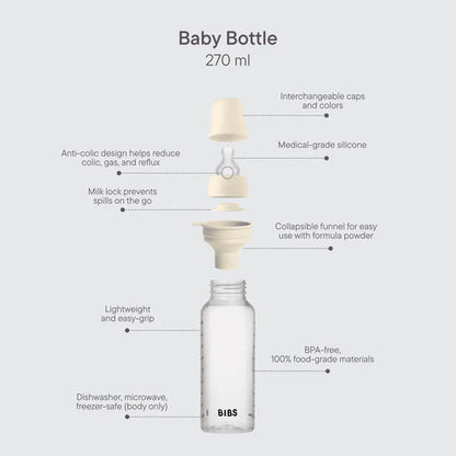 BIBS Baby Glass Bottle Complete Set 240ml - Ivory (Medium Flow)