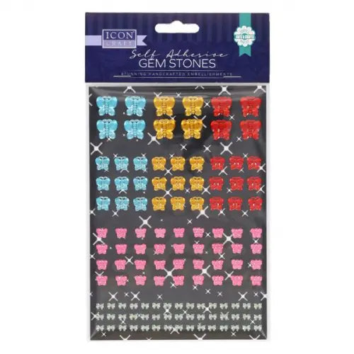 Self Adhesive Hearth Gem Stones Butterflies - 120 pieces