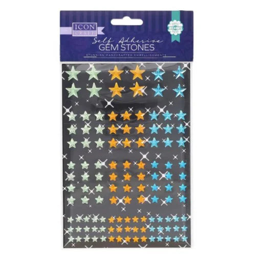 Icon Craft Pack of 120 Self Adhesive Gem Stones - Star Assorted - Star-Shaped Self-Adhesive Gem Stones for Crafting