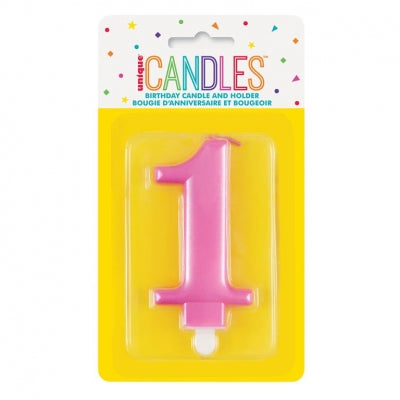 Unique - Metallic Pink Number 1 Birthday Candle