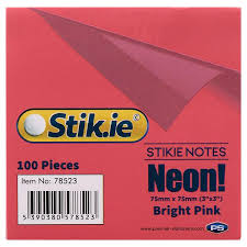 Sticky Notes Size 75mm X 75mm Neon Pink/Orange